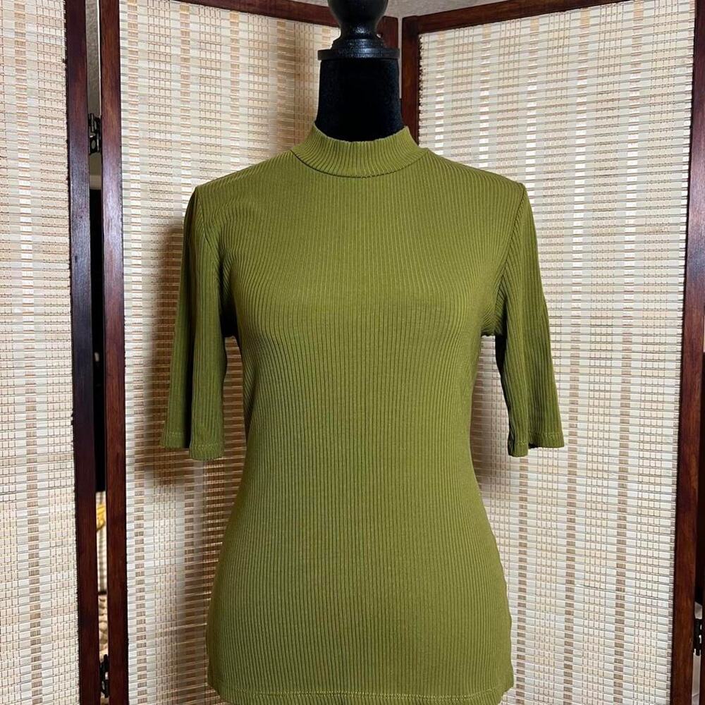 Reformation Olive Green Ribbed Mock Neck Top Size L